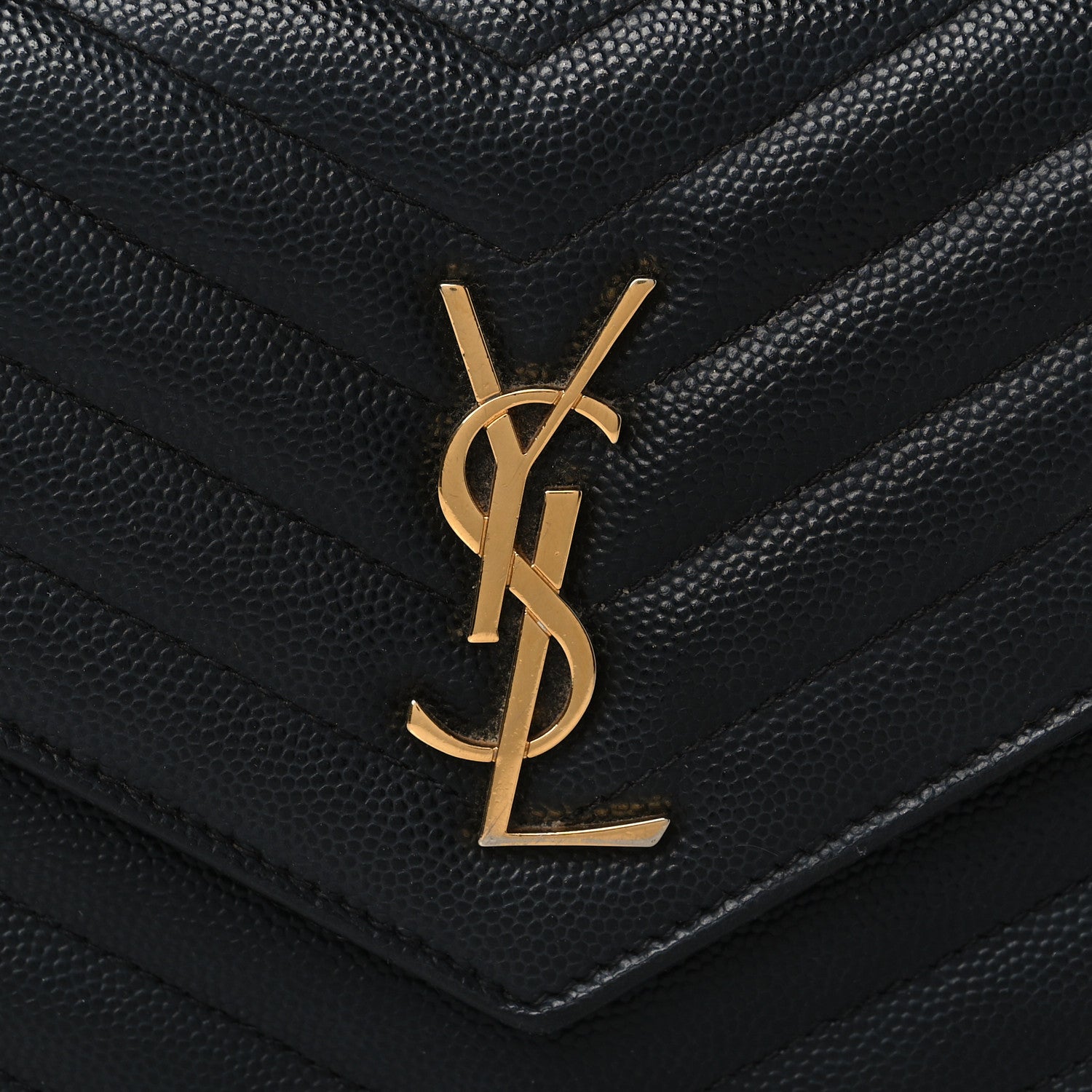Saint Laurent Grain De Poudre Matelasse Chevron Monogram Envelope Chain Wallet Black 6 of 8