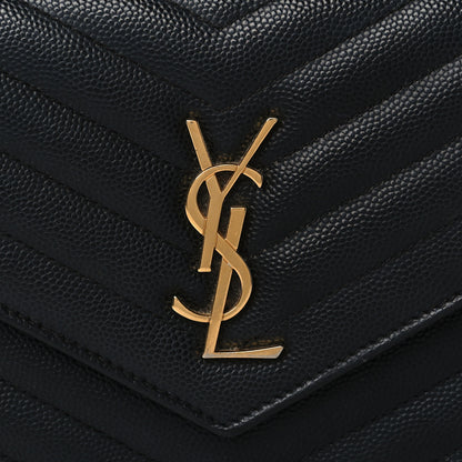 Saint Laurent Grain De Poudre Matelasse Chevron Monogram Envelope Chain Wallet Black 6 of 8