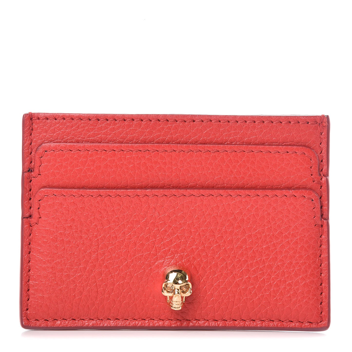 Calfskin Skull Card Holder Scarlet Red