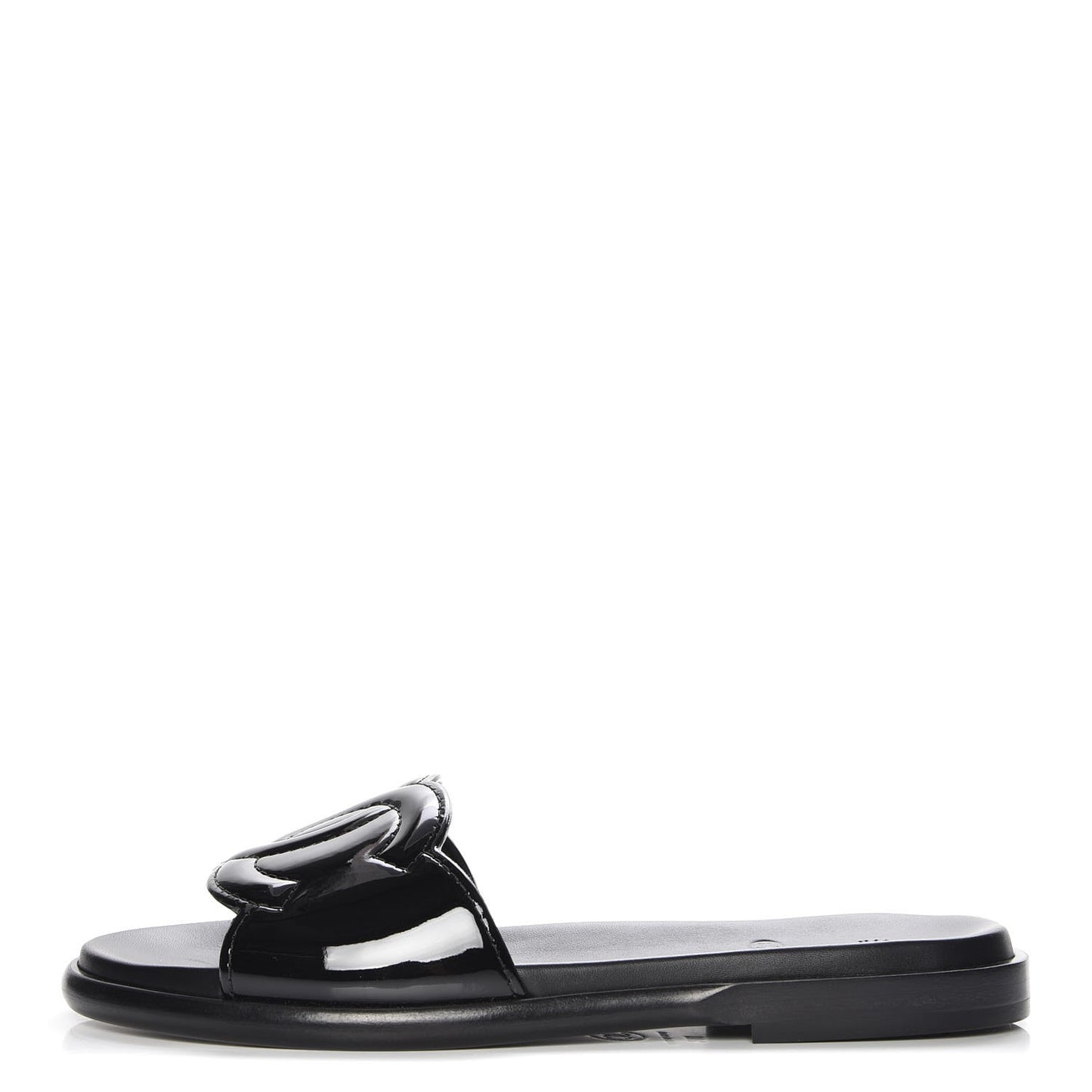 Patent Calfskin CC Slip On Mules 36 Black