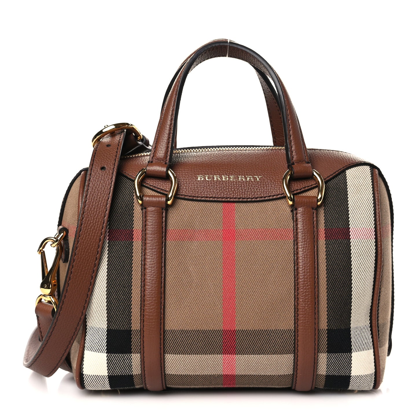 House Check Derby Calfskin Small Alchester Bowling Bag Honey Tan