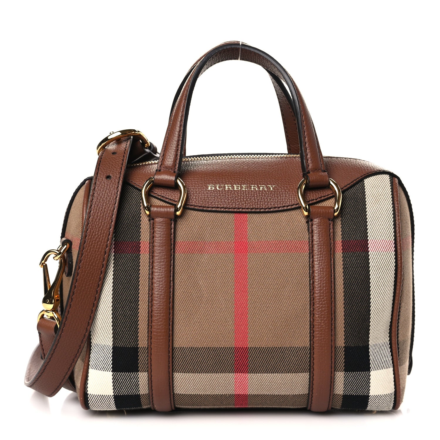 Burberry House Check Derby Calfskin Small Alchester Bowling Bag Honey Tan 1 of 9
