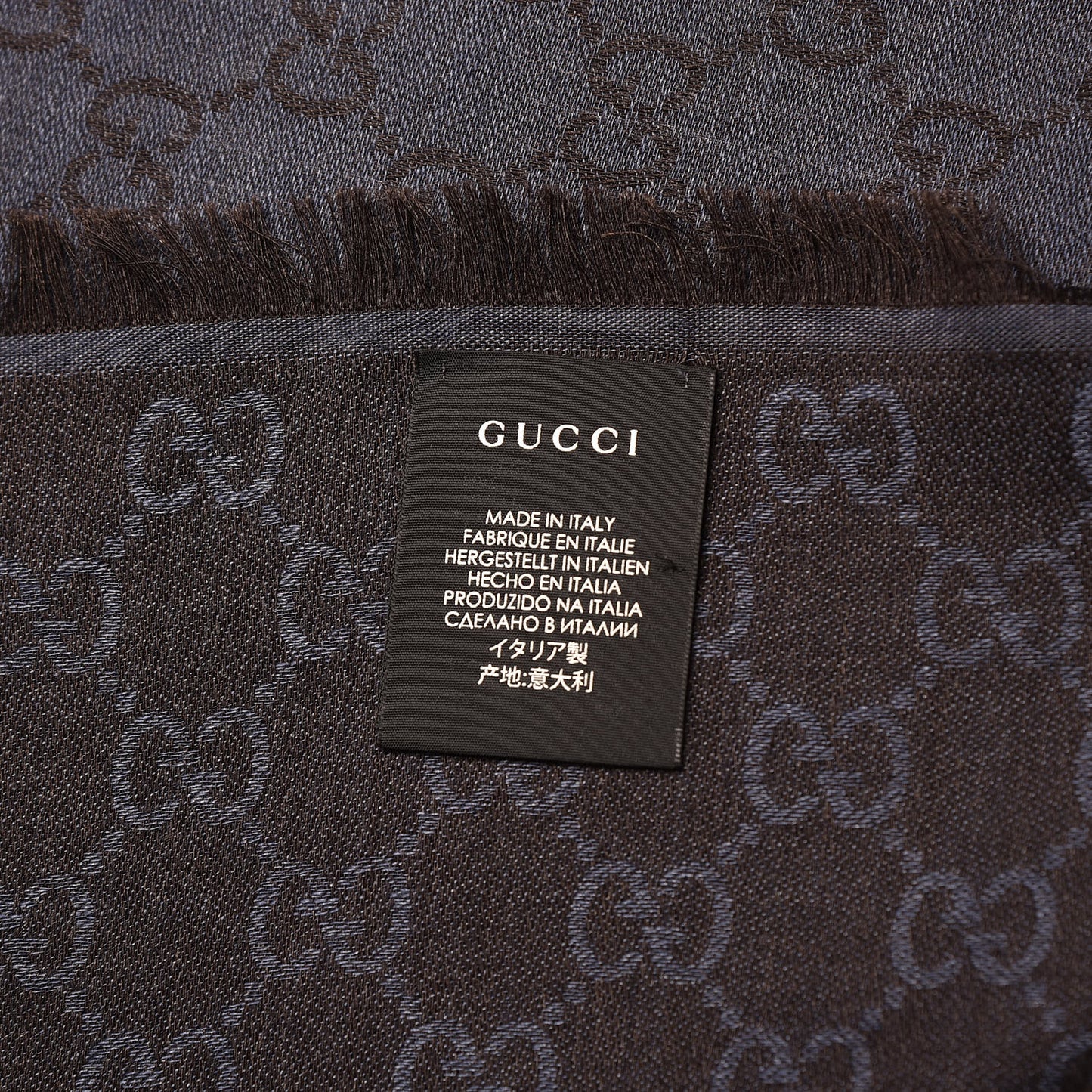 Wool Silk Monogram GGWeb Fringe Shawl Navy Blue