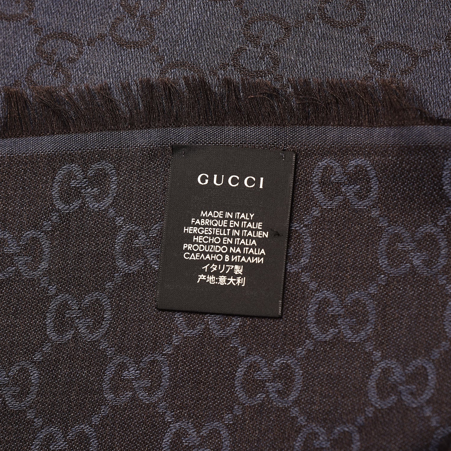 Gucci Wool Silk Monogram GGWeb Fringe Shawl Navy Blue 3 of 4