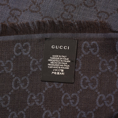 Gucci Wool Silk Monogram GGWeb Fringe Shawl Navy Blue 3 of 4
