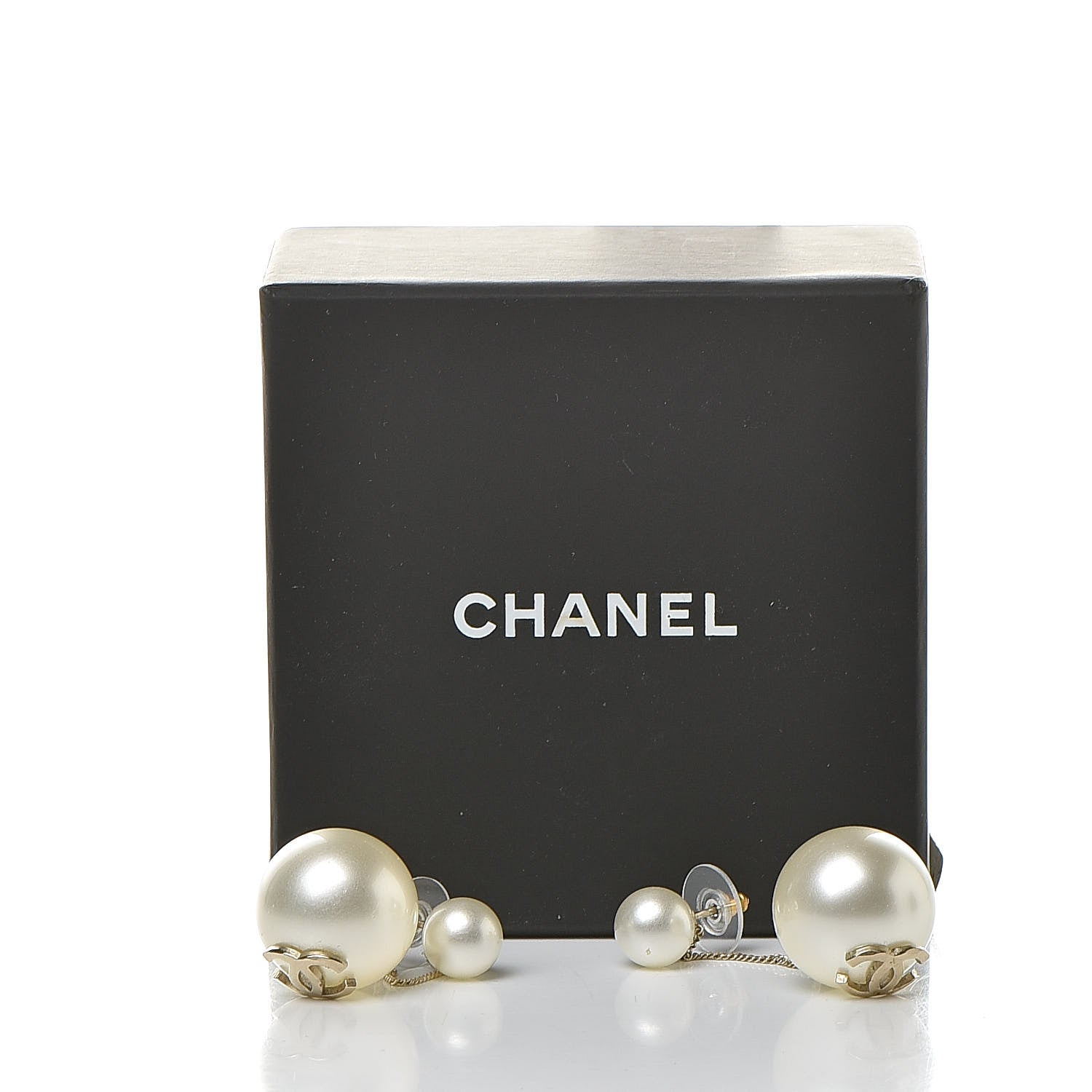 Chanel Crystal Pearl CC Drop Earrings Silver Pearly White 5 of 5