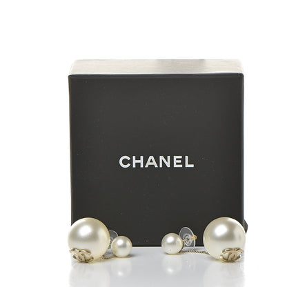 Chanel Crystal Pearl CC Drop Earrings Silver Pearly White 5 of 5