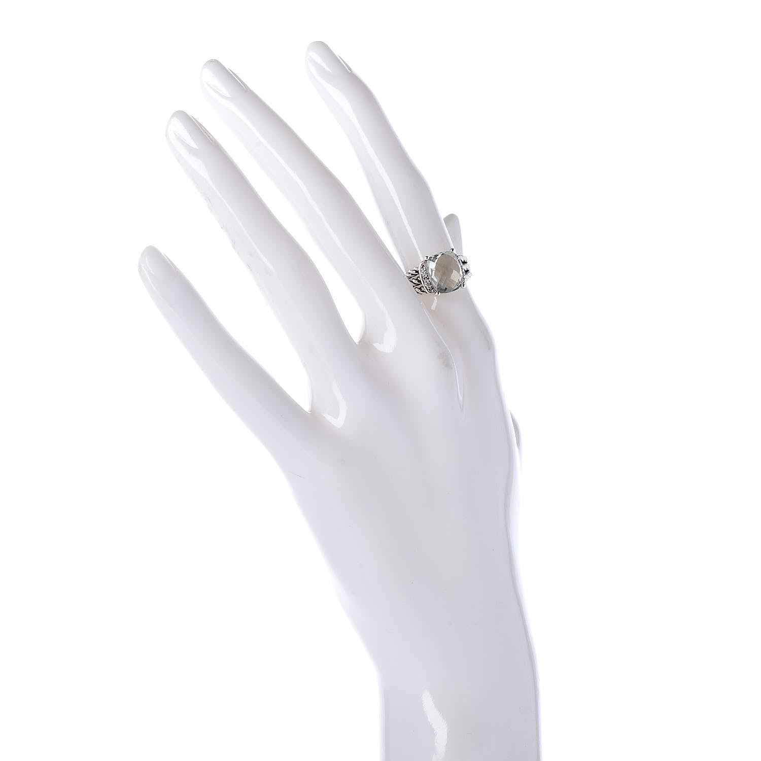 David Yurman Sterling Silver Diamond Prasiolite 10mm Petite Wheaton Ring 51 5.75 2 of 5