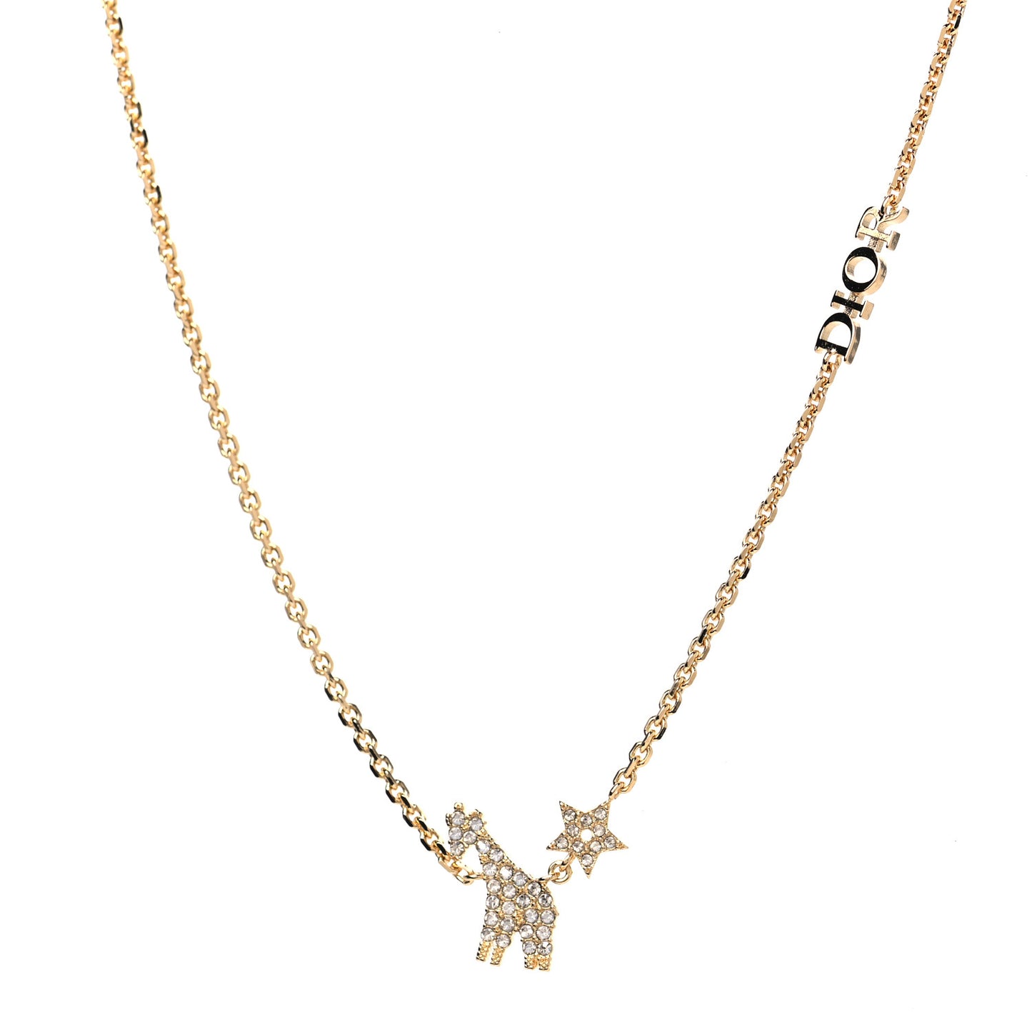 Crystal Diorable Giraffe Logo Necklace Gold