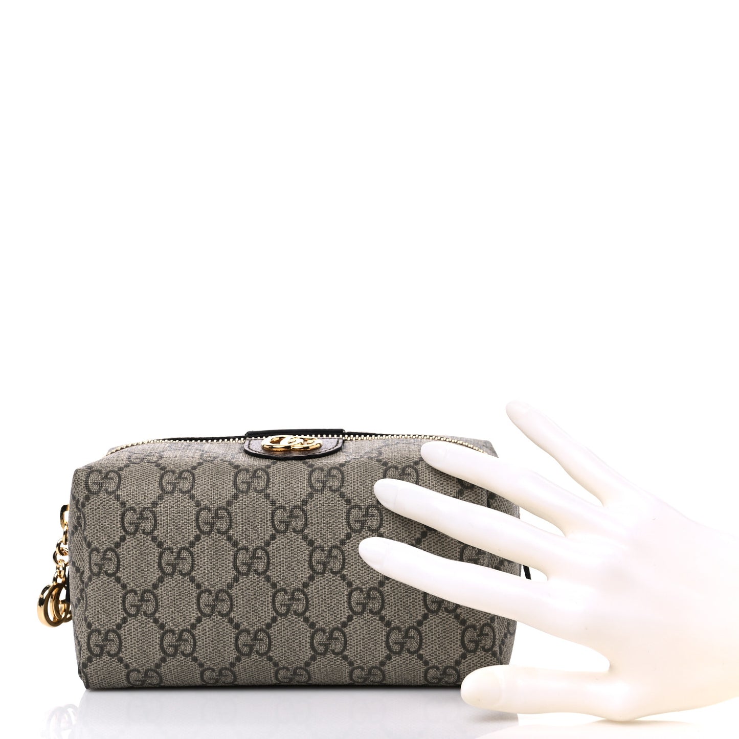 Soft GG Supreme Monogram Calfskin Medium Ophidia Cosmetic Case Beige Ebony New Acero