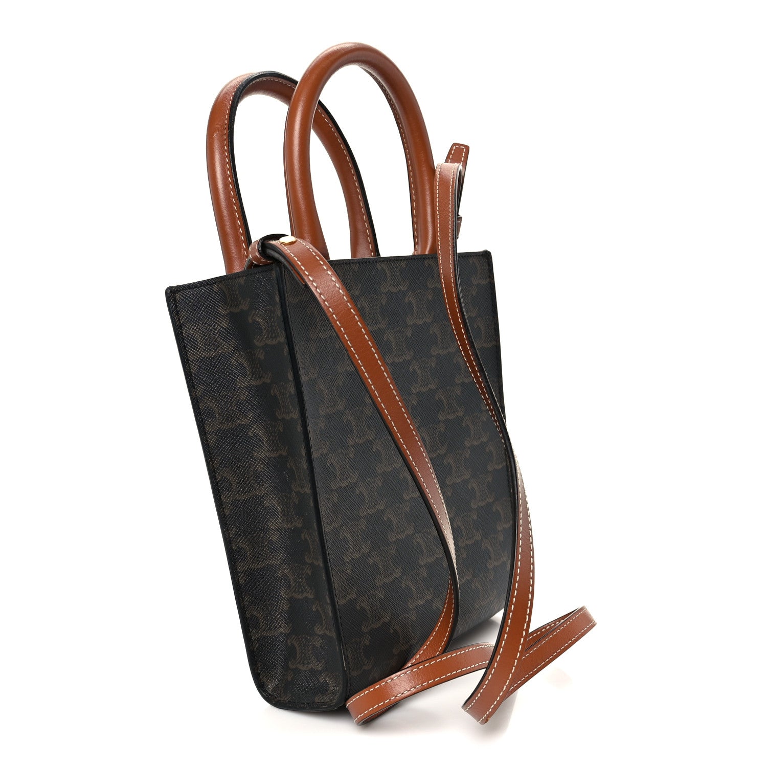 Celine Triomphe Canvas Calfskin Mini Vertical Cabas Tan 3 of 11