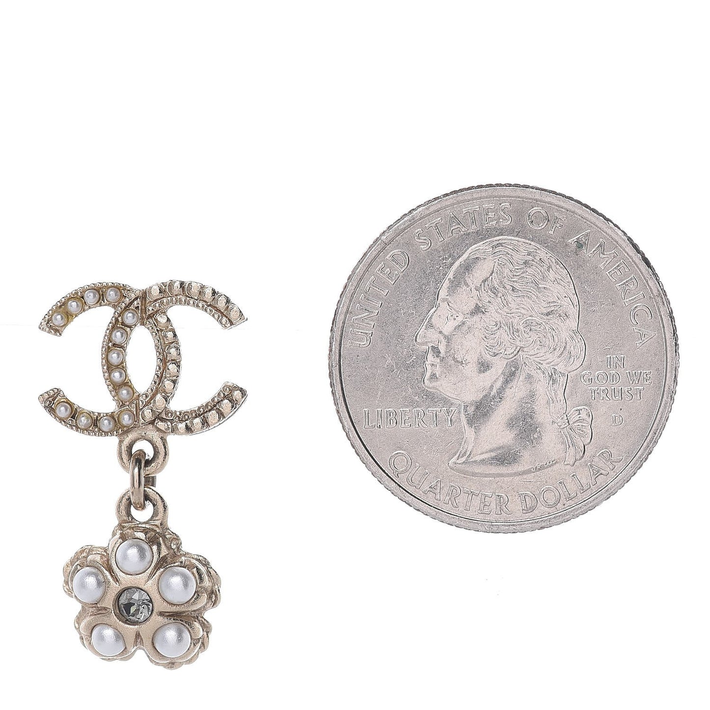 Pearl Crystal CC Flower Drop Earrings Gold