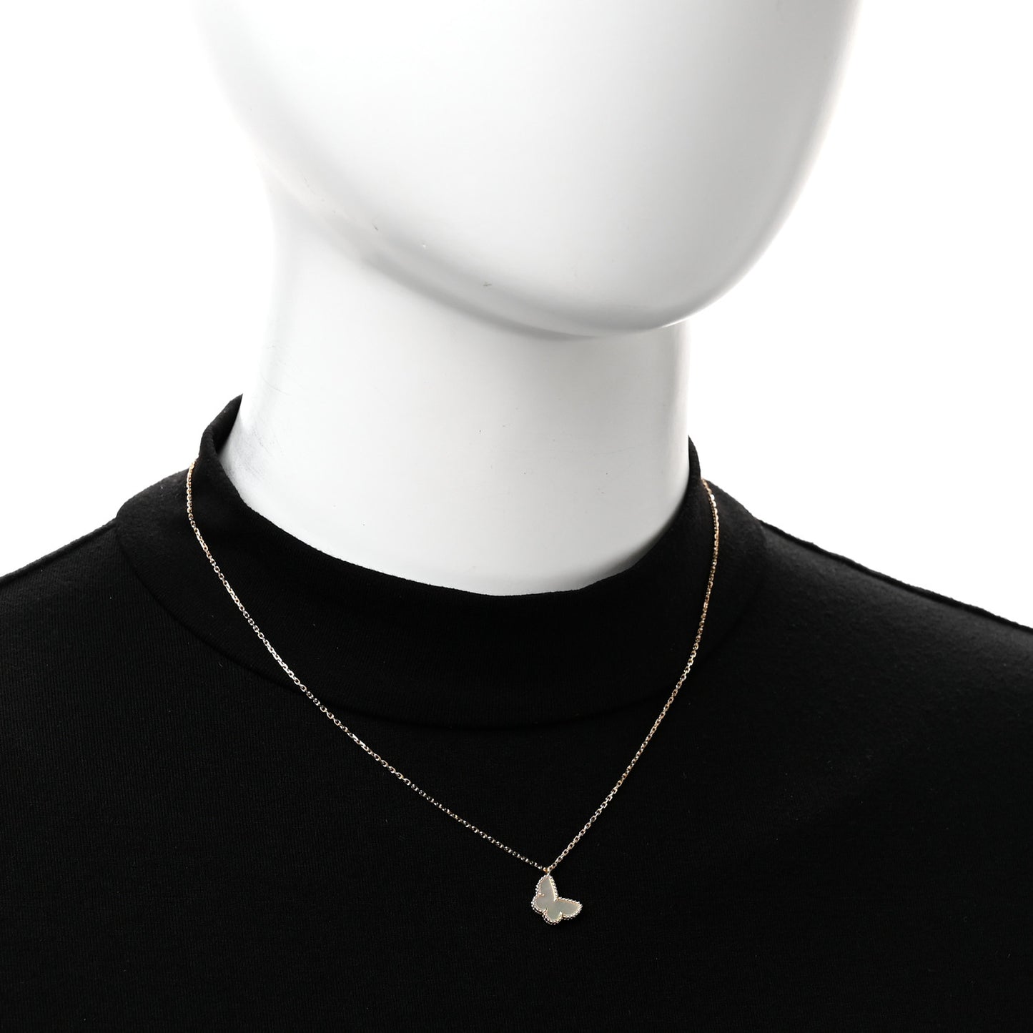 18K Yellow Gold Mother of Pearl Sweet Alhambra Butterfly Pendant Necklace