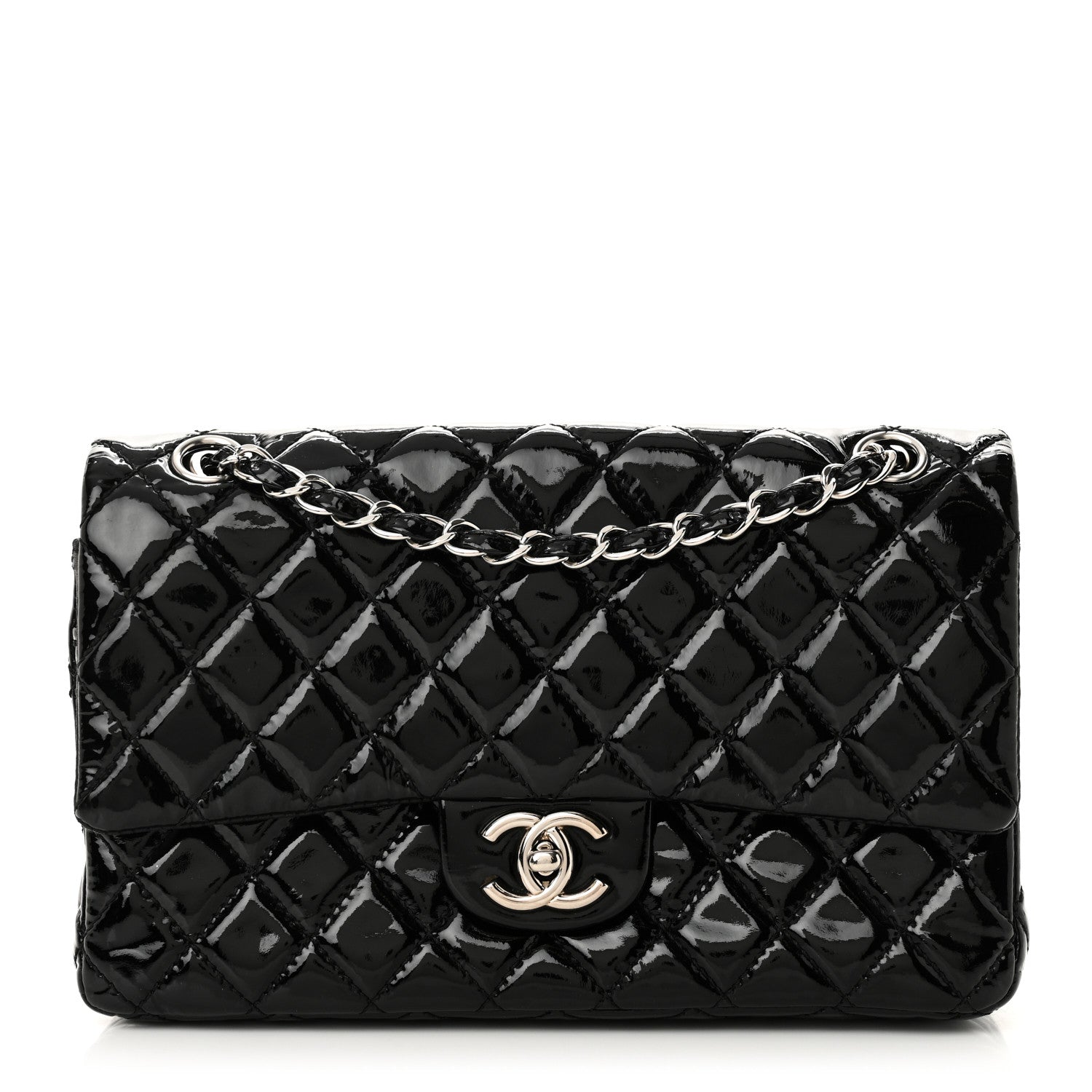 Chanel Patent Calfskin Quilted Medium Double Flap Black 1 of 10
