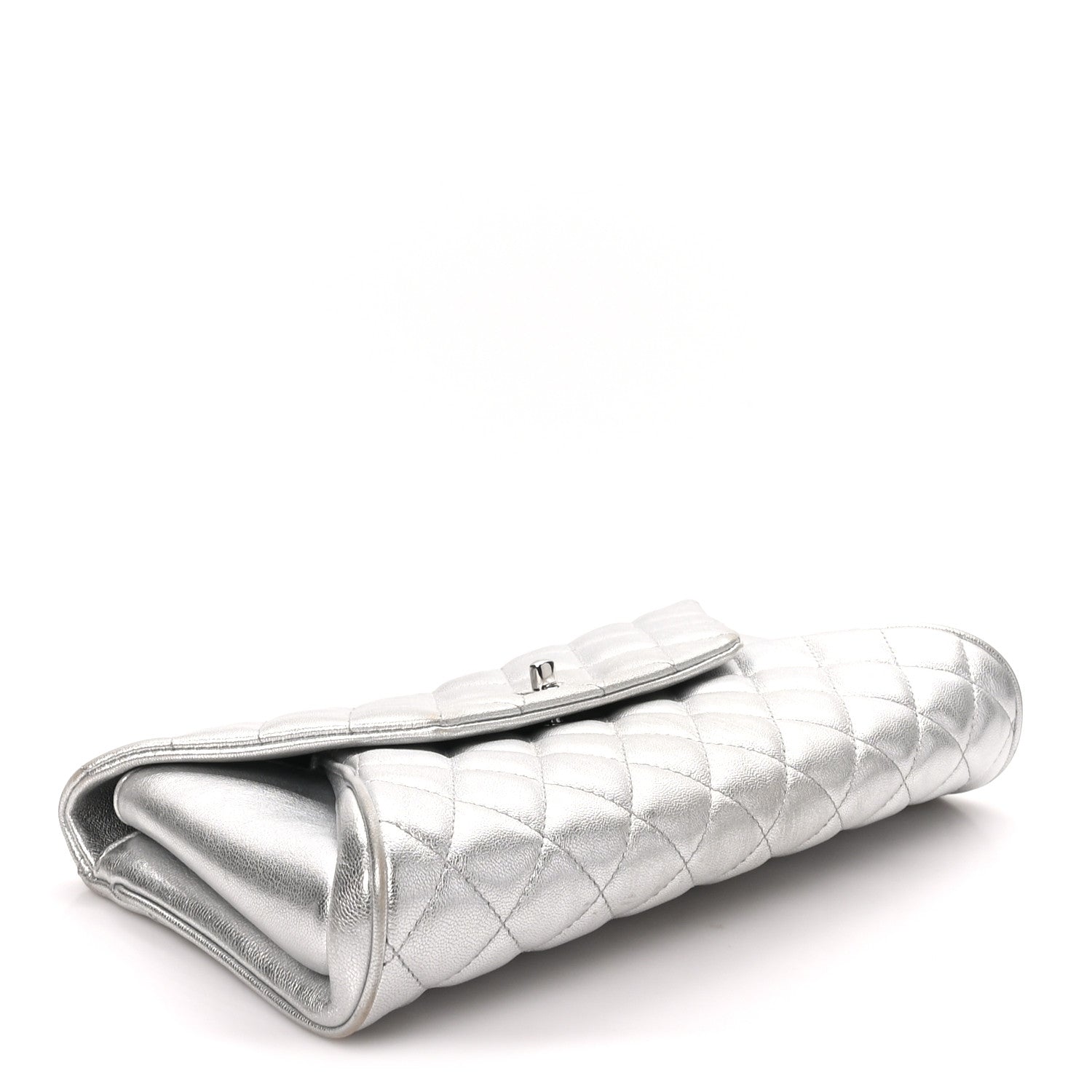 Chanel Metallic Calfskin Quilted Fold Up Again Clutch Silver 4 of 8