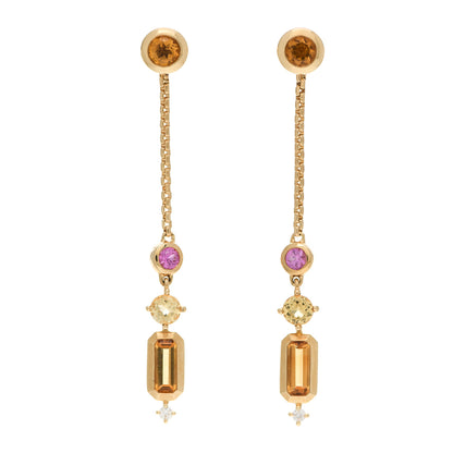 David Yurman 18K Yellow Gold Diamond Citrine Yellow Beryl Pink Sapphire Novella Drop Earrings 1 of 4
