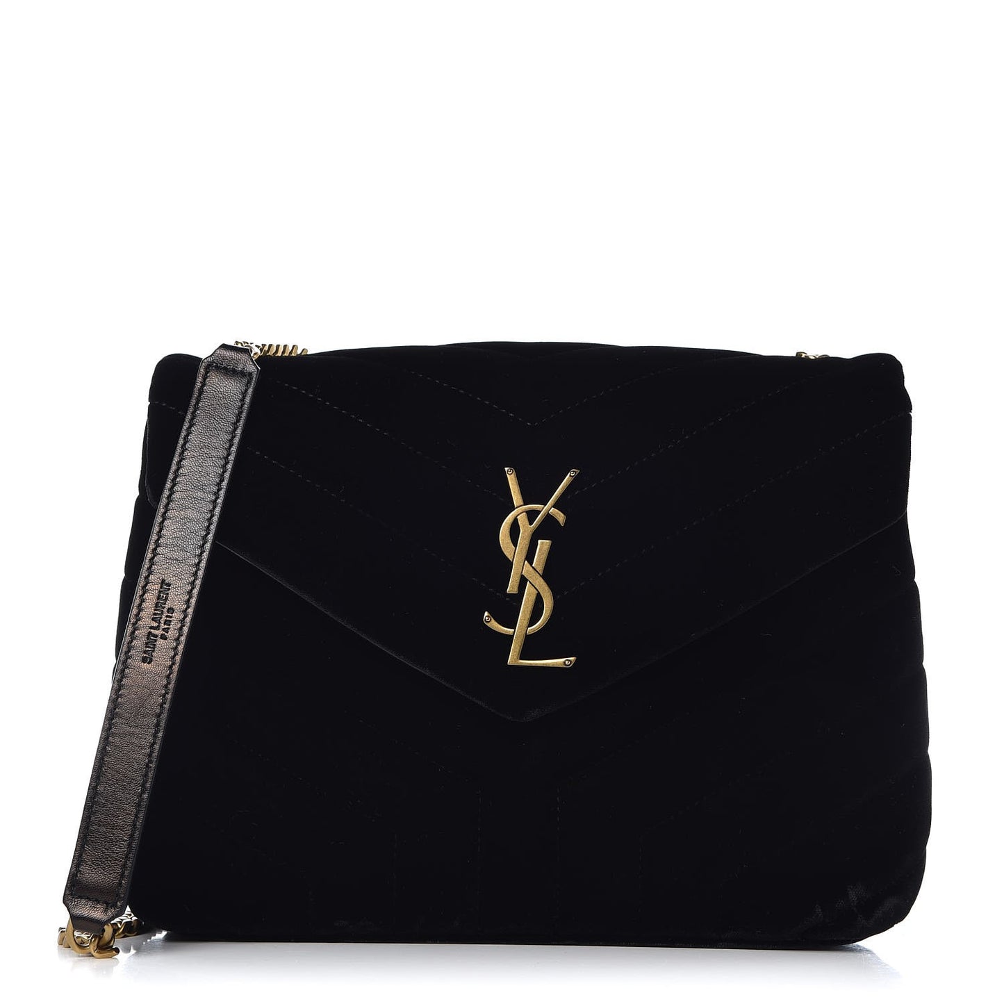 Velvet Y Quilted Monogram Small Loulou Chain Satchel Black