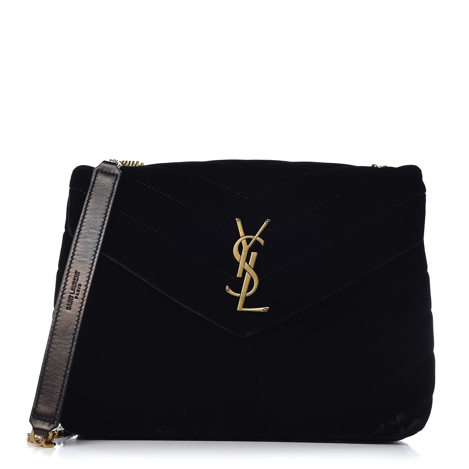 Saint Laurent Velvet Y Quilted Monogram Small Loulou Chain Satchel Black 1 of 8