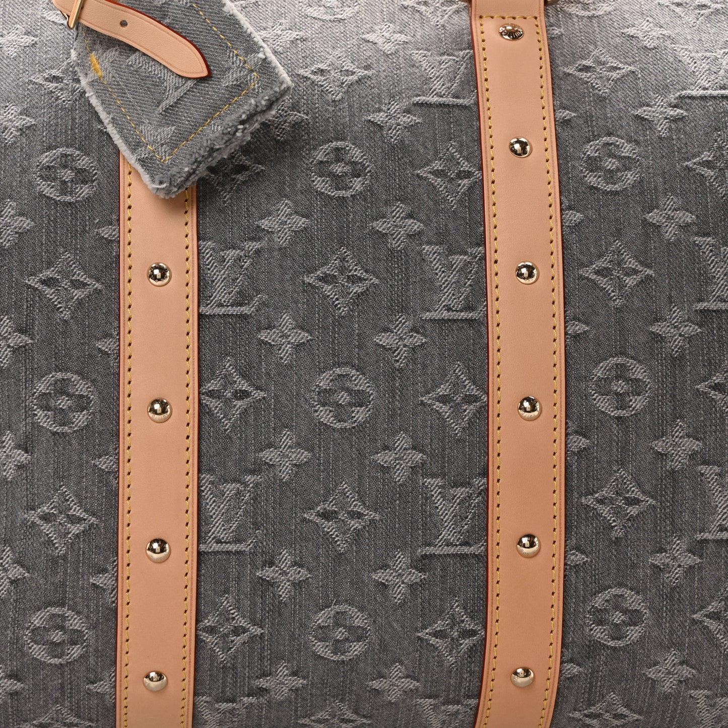 Denim Monogram Studded Keepall Bandouliere 45 Cloudy Grey