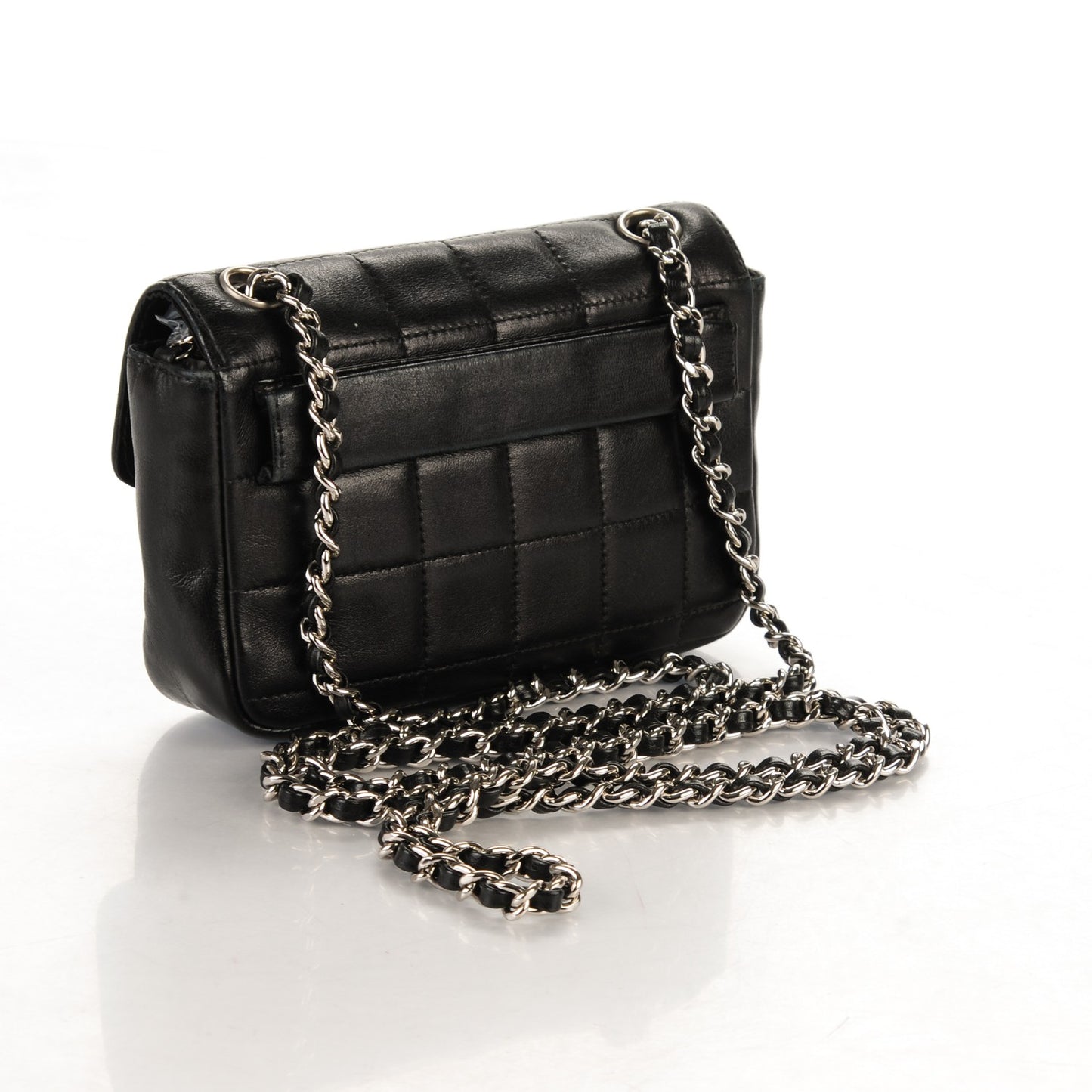 Lambskin Quilted Chocolate Bar Mini Flap Black