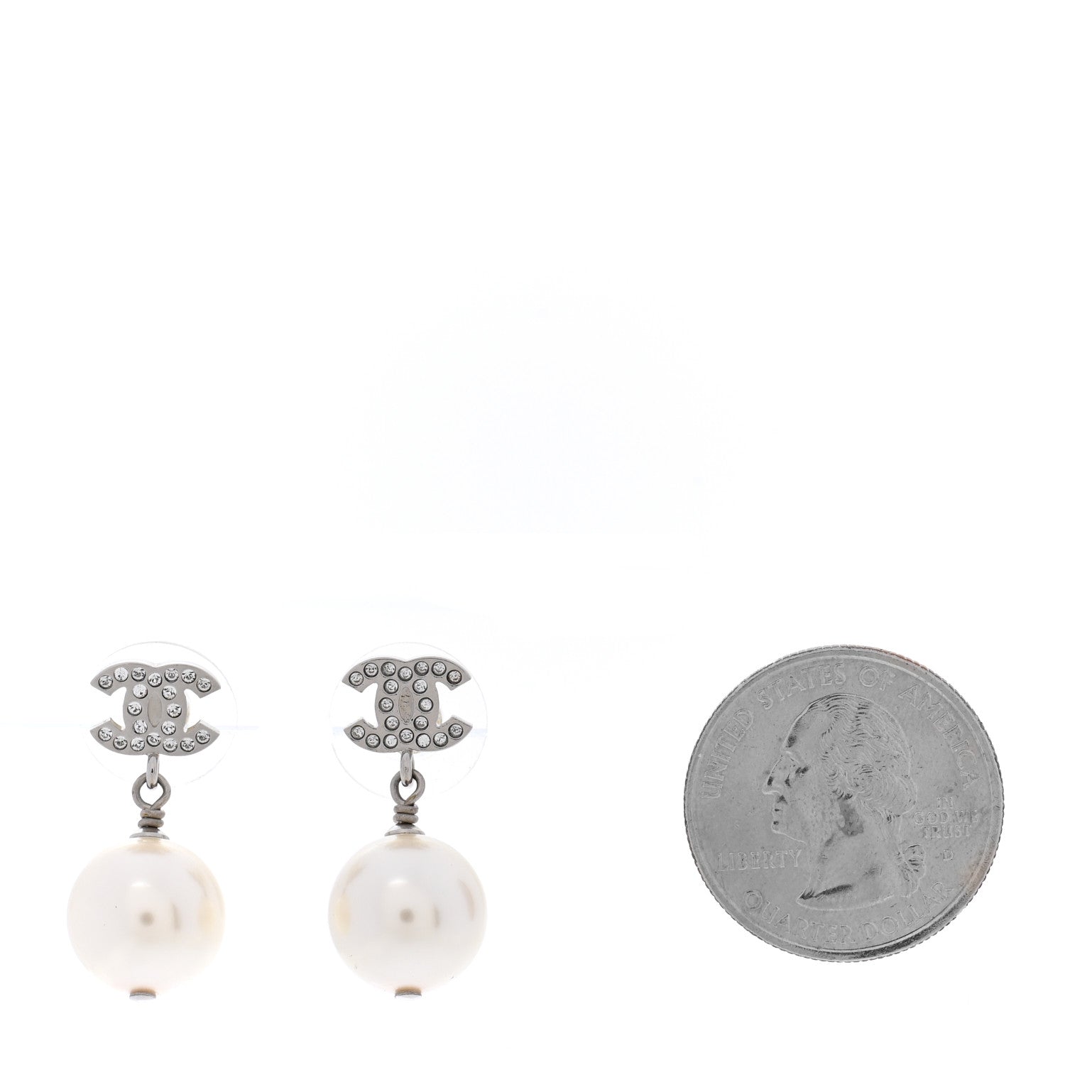 Chanel Crystal CC Pearl Drop Earrings Light Gold 2 of 5