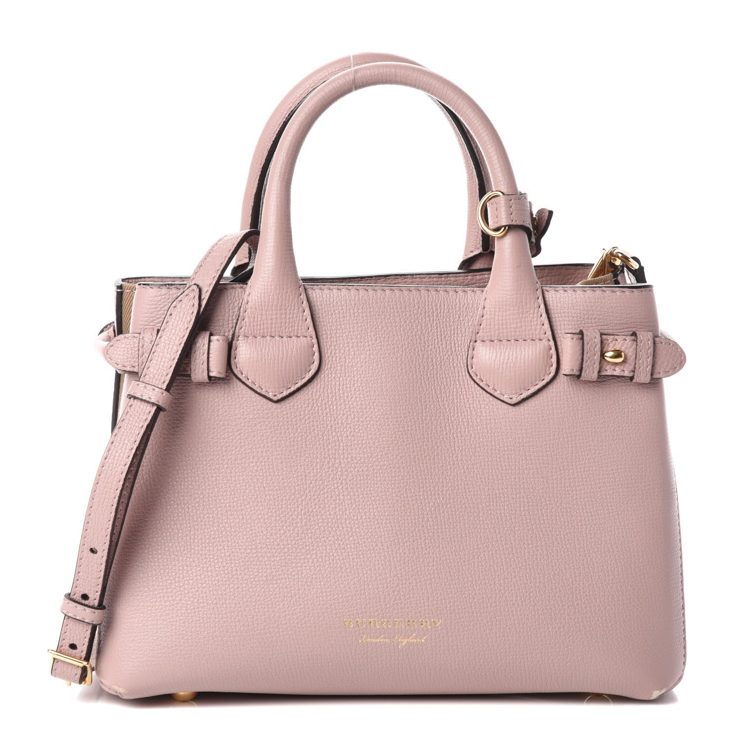 Burberry Grainy Calfskin House Check Small Banner Tote Pale Orchid 1 of 10