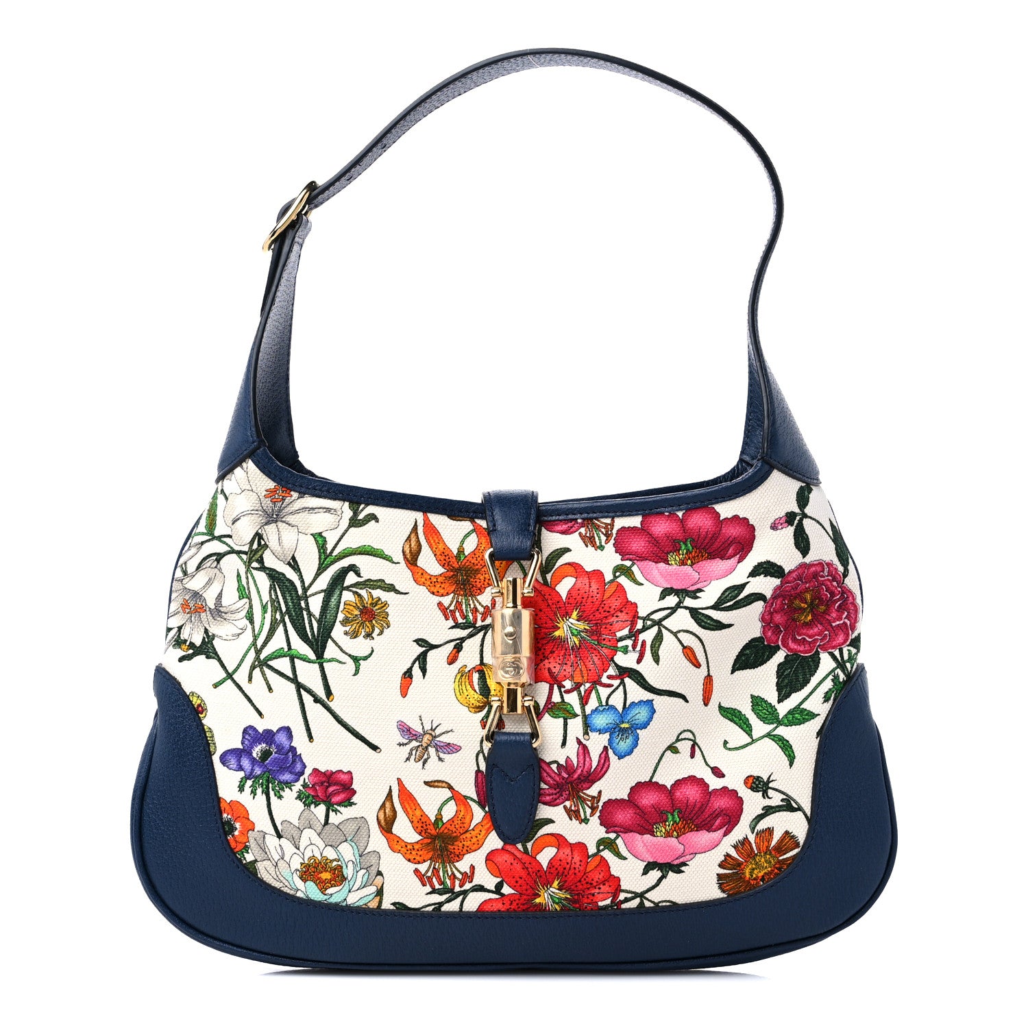 Gucci Canvas Flora Medium Jackie Hobo Blue Agata 1 of 9