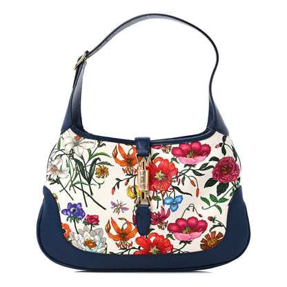 Gucci Canvas Flora Medium Jackie Hobo Blue Agata 1 of 9