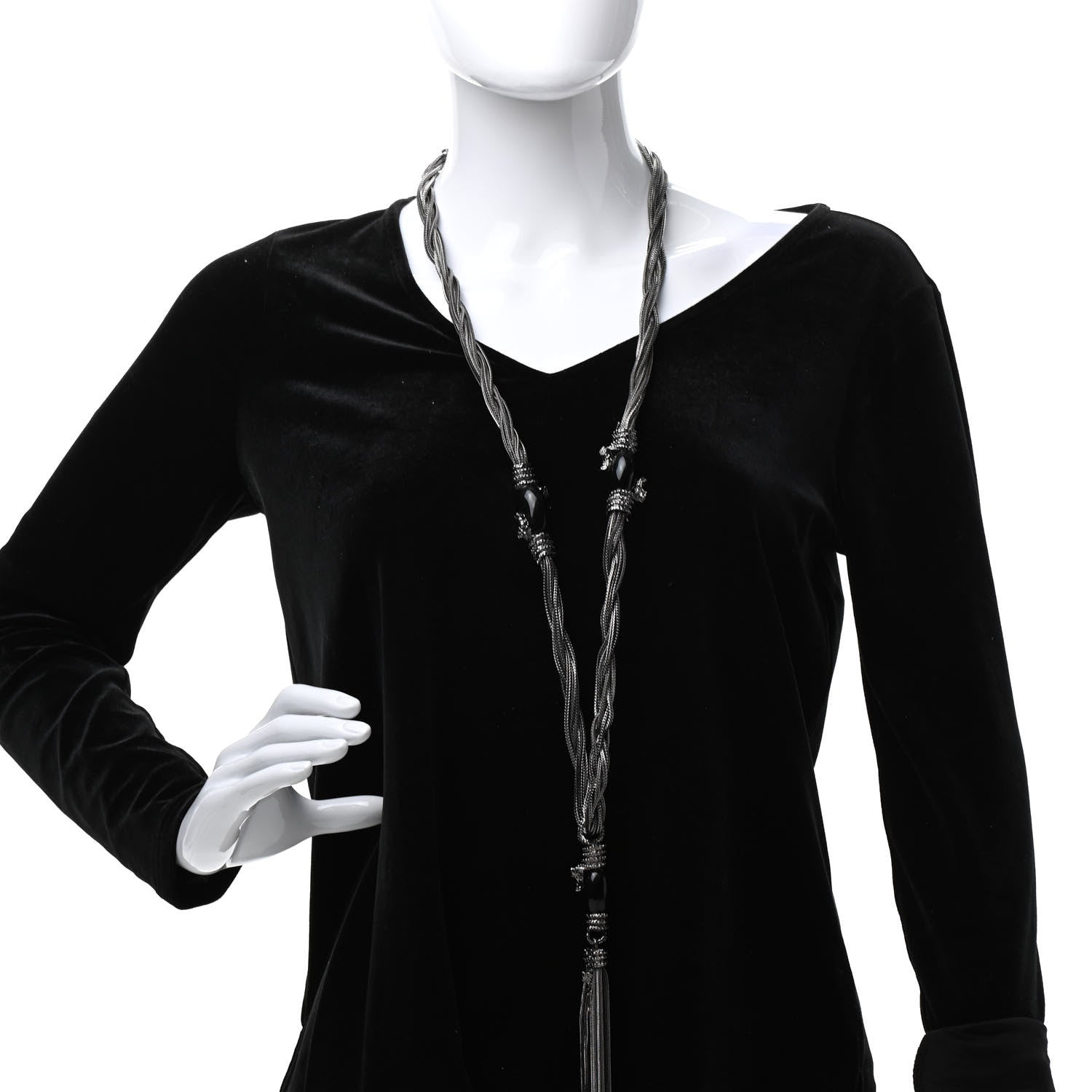 Chanel Ruthenium Enamel CC Tassel Chain Necklace 2 of 5