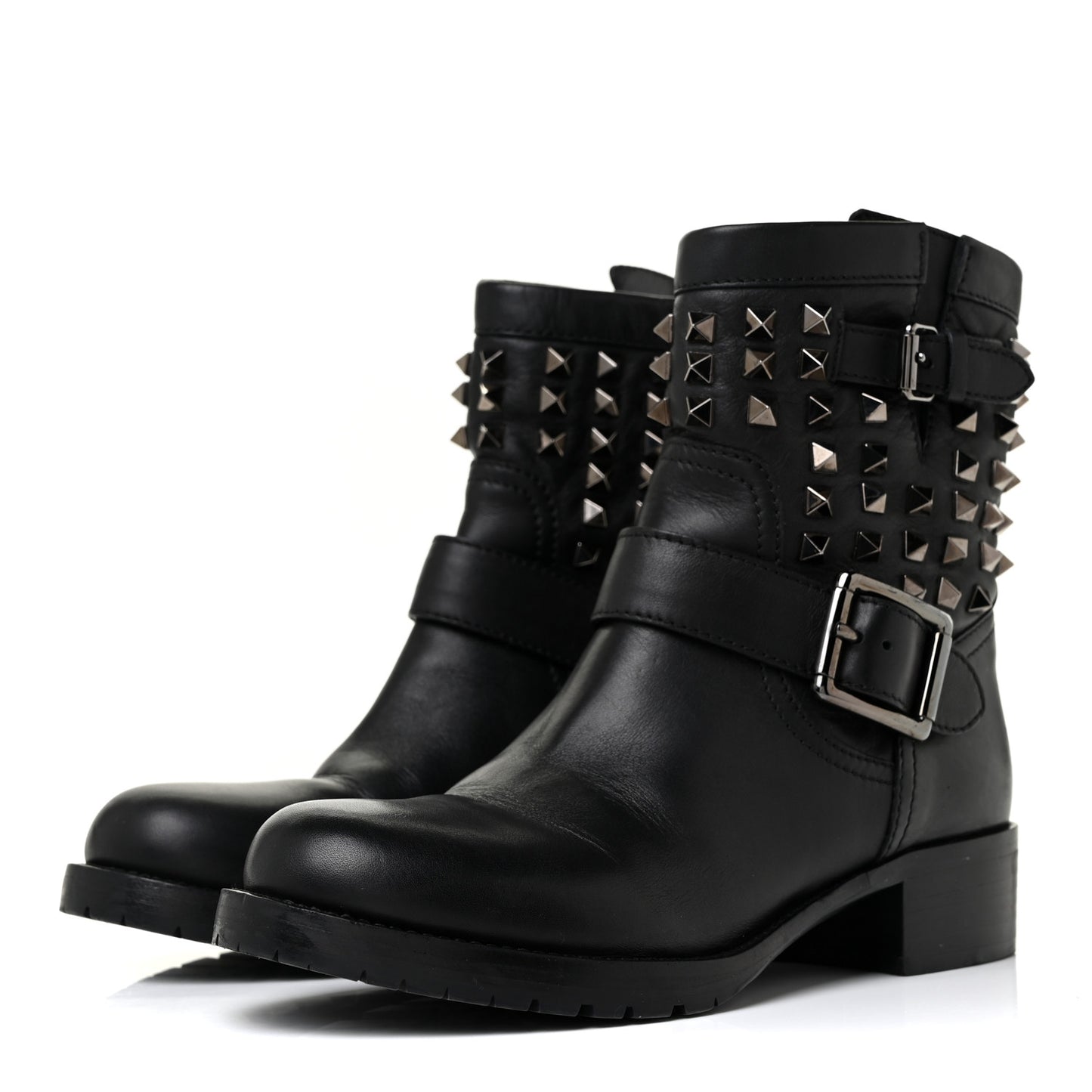 Calfskin Rockstud 30mm Biker Boots 37 Black