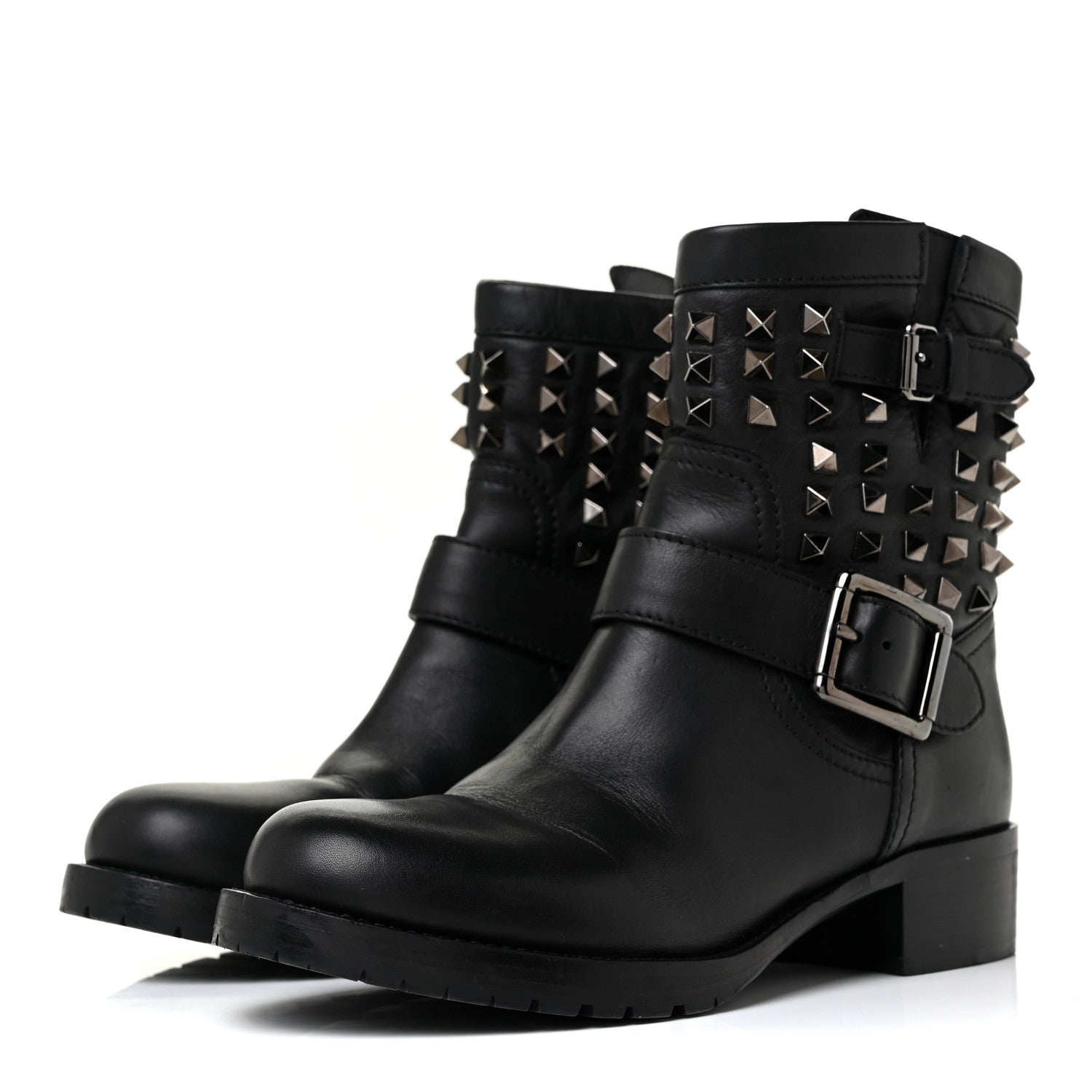 Valentino Garavani Calfskin Rockstud 30mm Biker Boots 37 Black 3 of 16