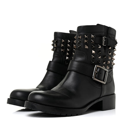 Valentino Garavani Calfskin Rockstud 30mm Biker Boots 37 Black 3 of 16