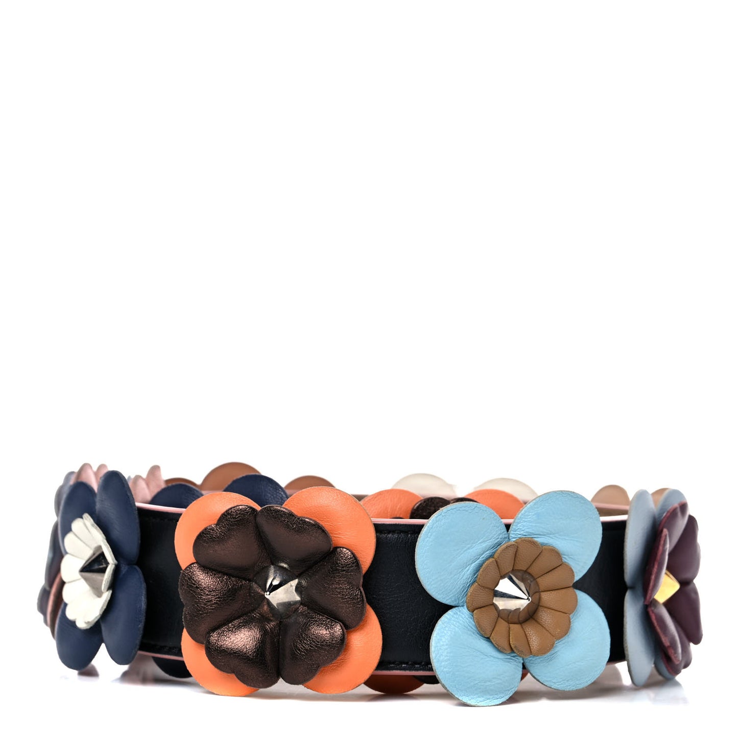 Vitello Dolce Flowerland Bi-Color Studded Strap You Black Sand Multicolor