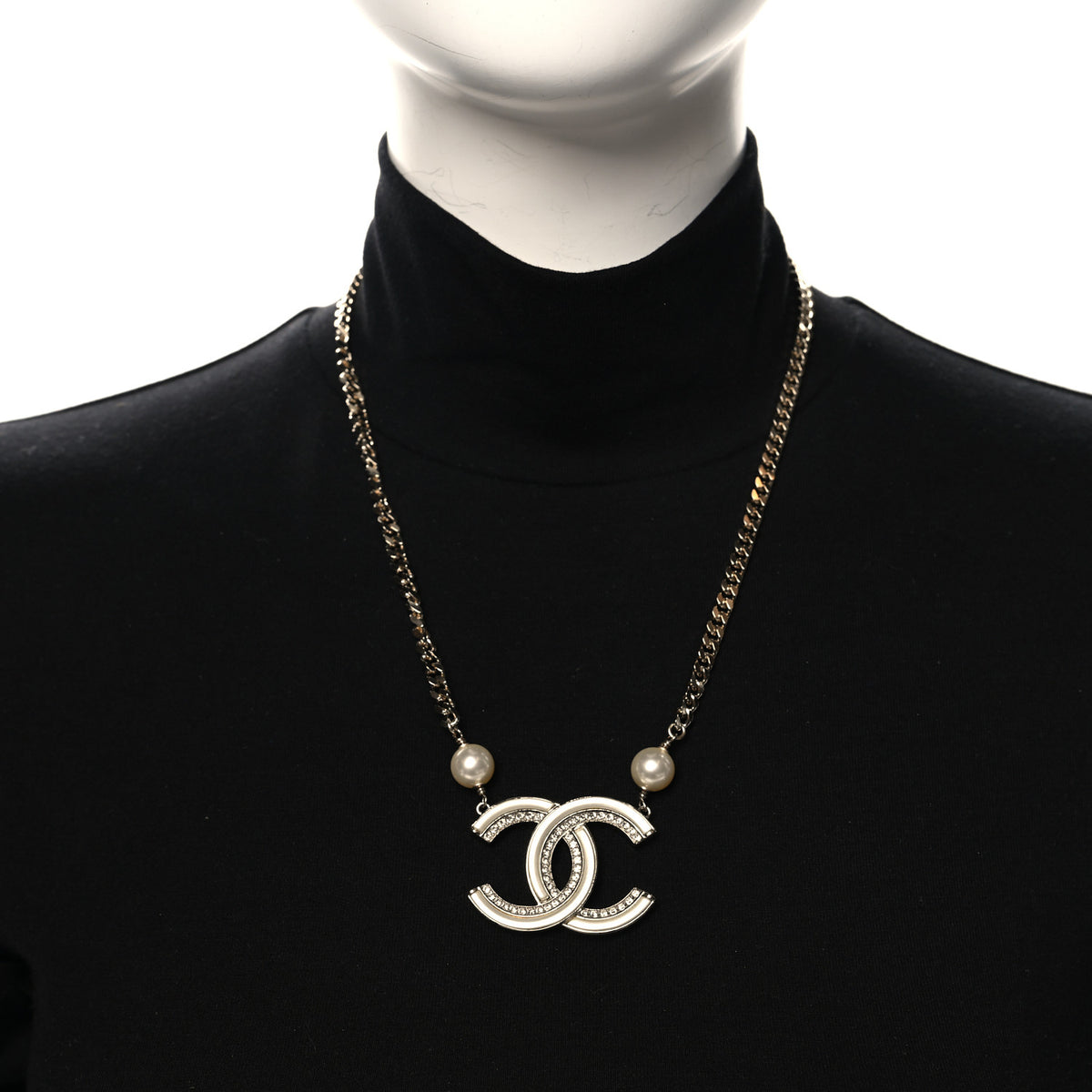 Resin Crystal Pearl CC Pendant Necklace Gold