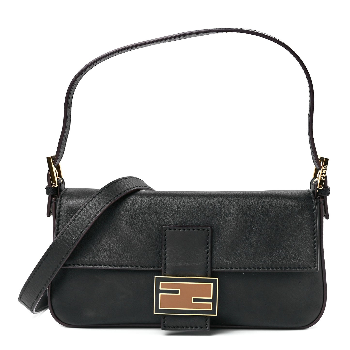 Vitello Flamingo Enamel Baguette Black