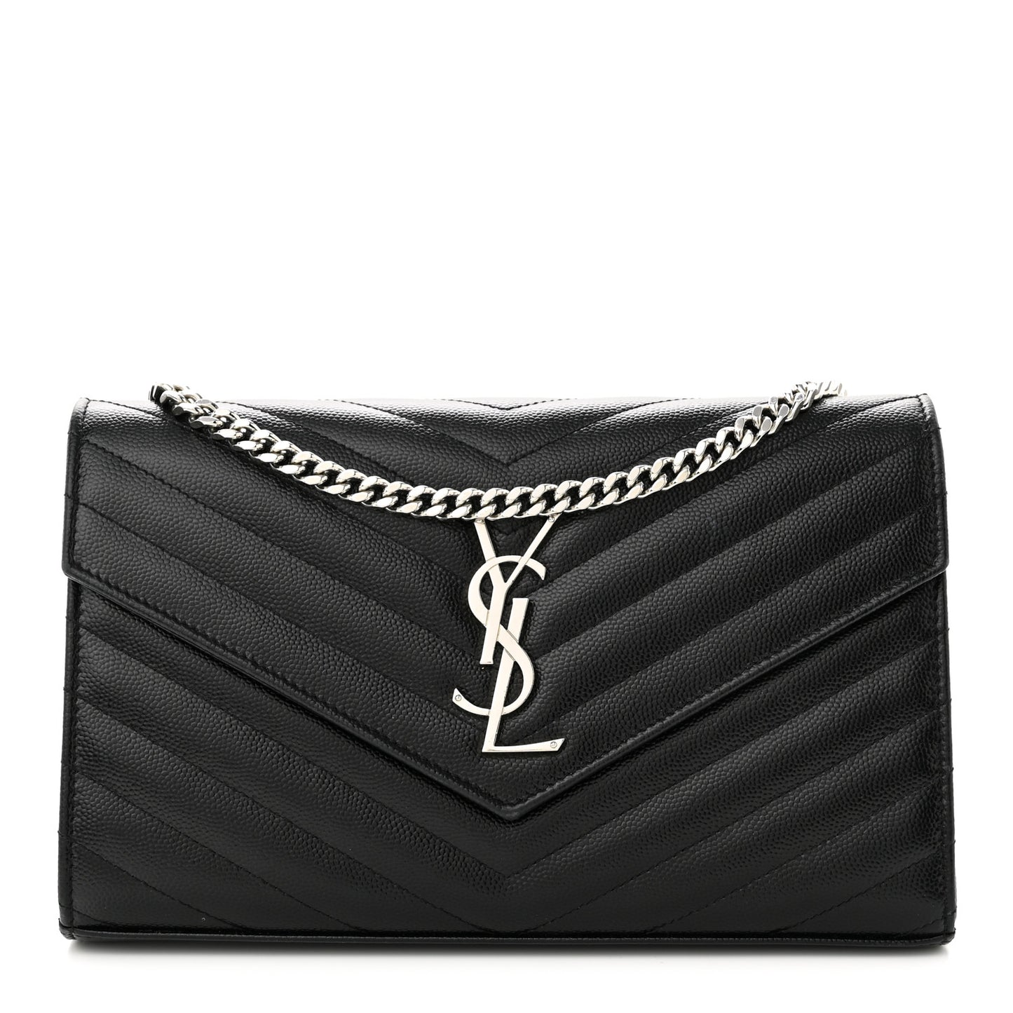 Grain De Poudre Matelasse Chevron Monogram Chain Wallet Black