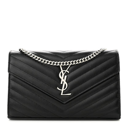 Saint Laurent Grain De Poudre Matelasse Chevron Monogram Chain Wallet Black 1 of 10
