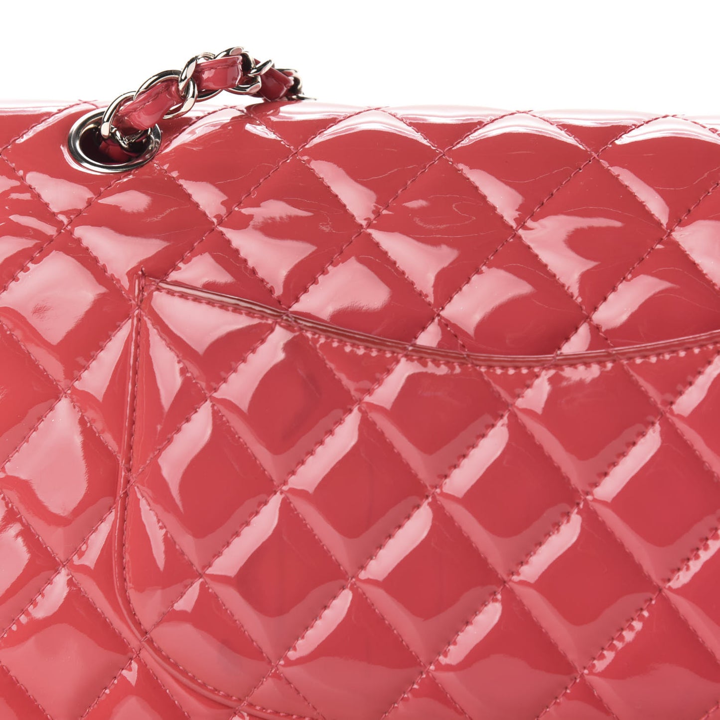 Patent Quilted Medium Double Flap Fuchsia