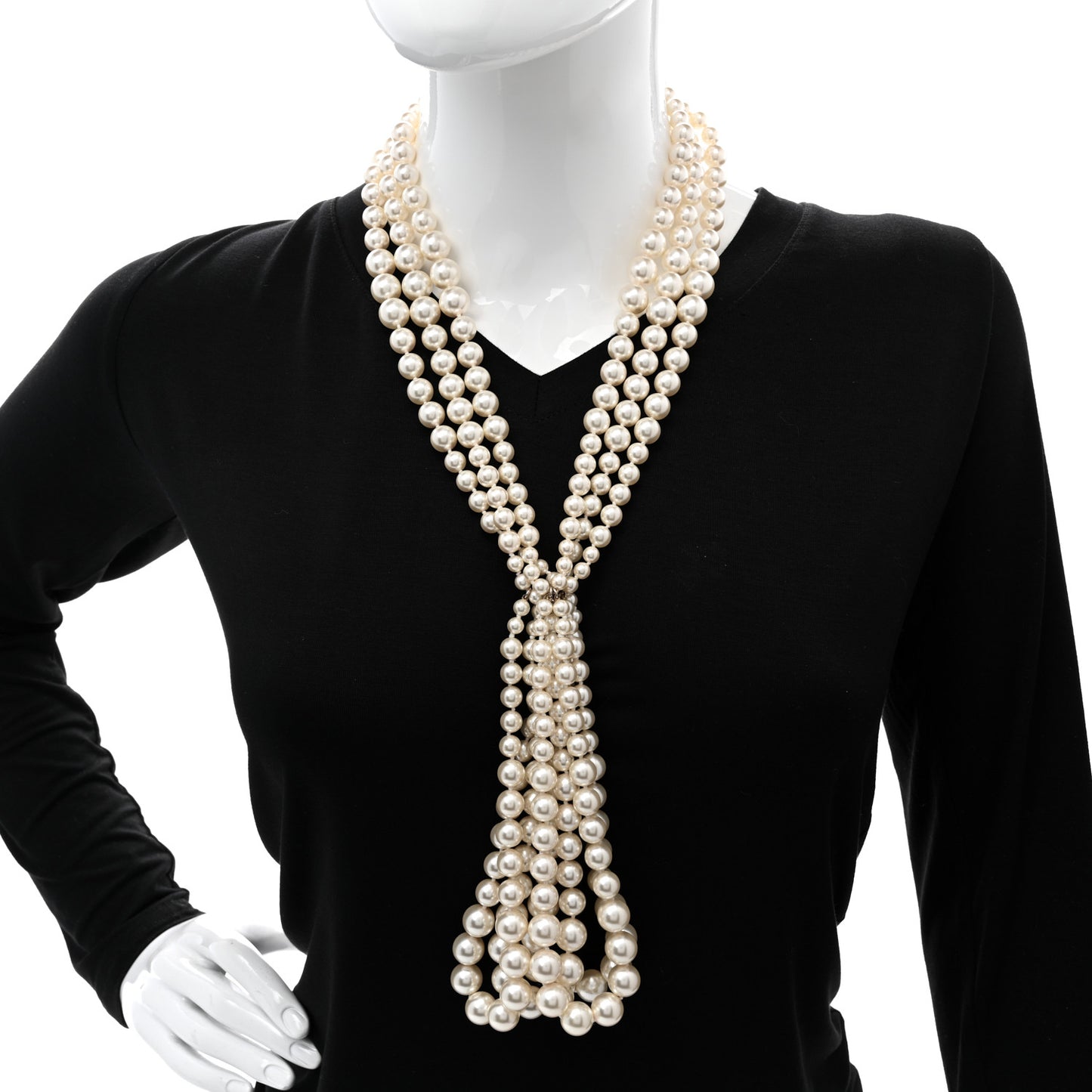 Crystal Graduated Pearl Multi Strand CC Necklace Gold
