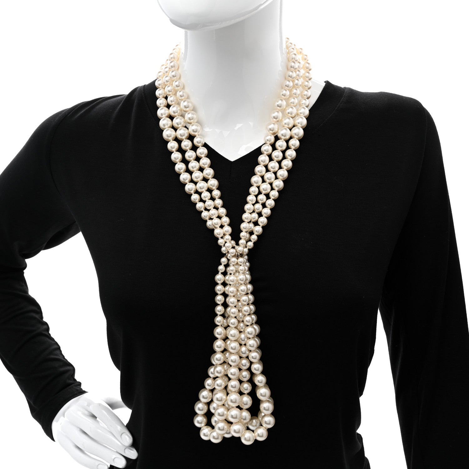 Chanel Crystal Graduated Pearl Multi Strand CC Necklace Gold 2 of 6