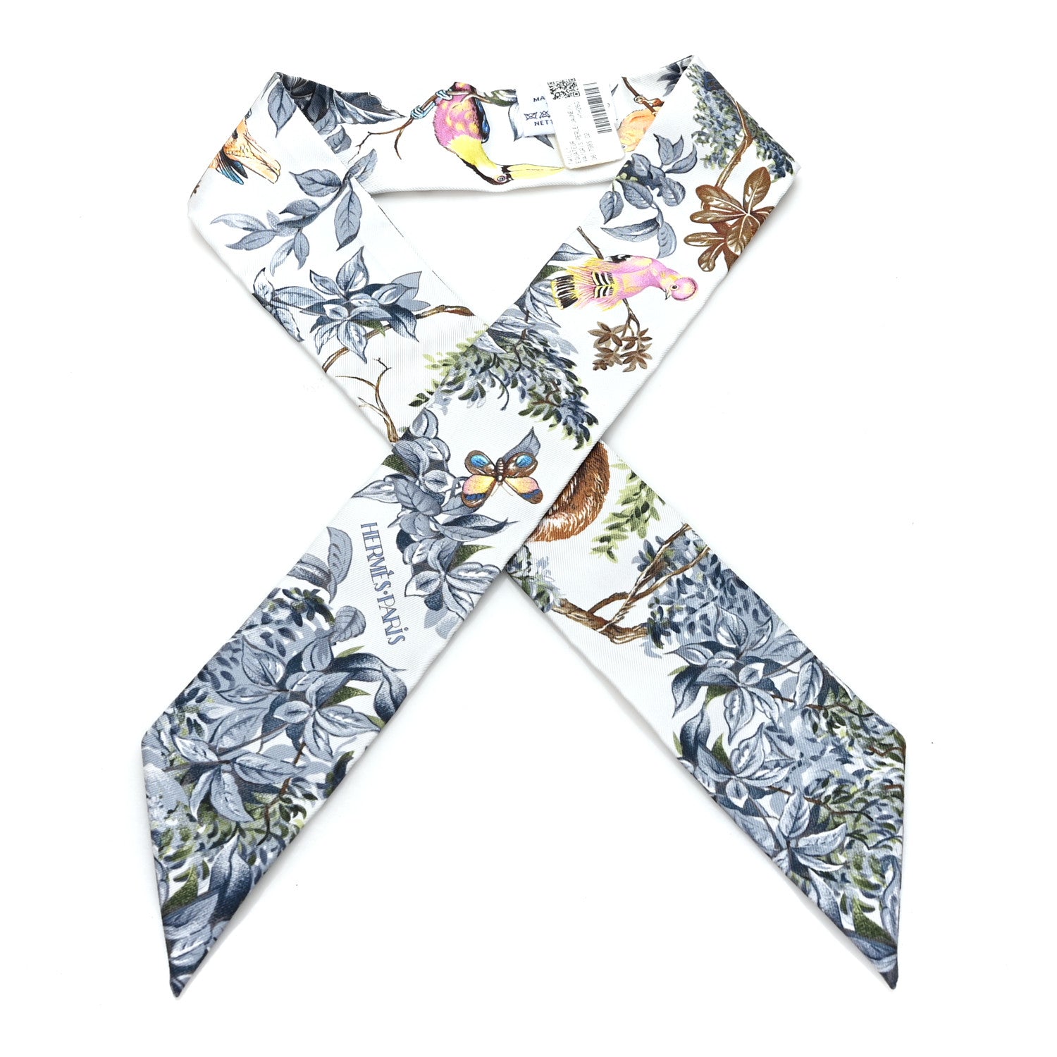 Hermes Silk Equateur Twilly Gris Perle Jaune Vert 1 of 3