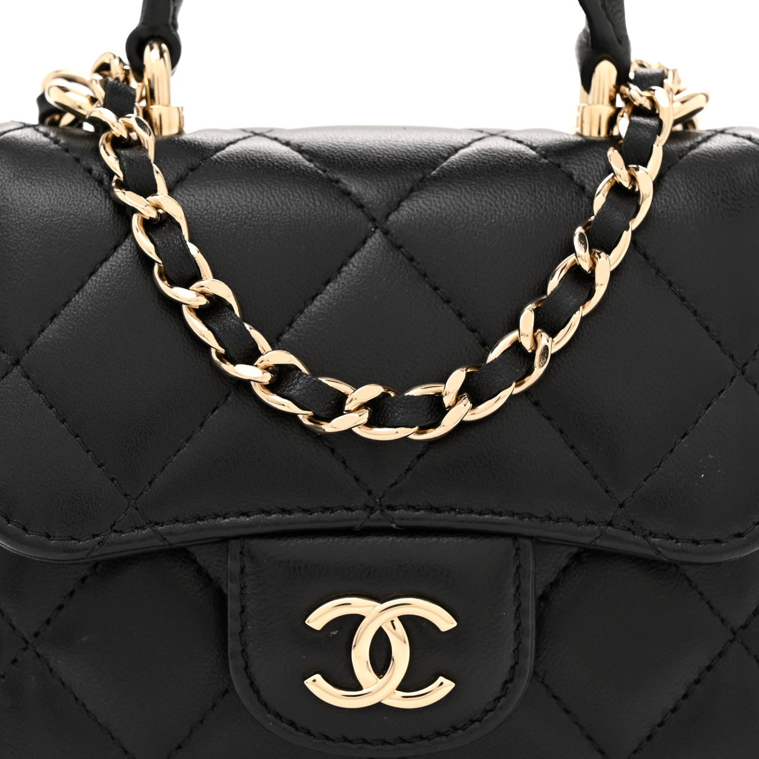 Chanel Lambskin Quilted Top Handle Flap Clutch With Chain Black 8 of 11