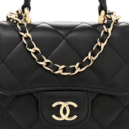 Chanel Lambskin Quilted Top Handle Flap Clutch With Chain Black 8 of 11
