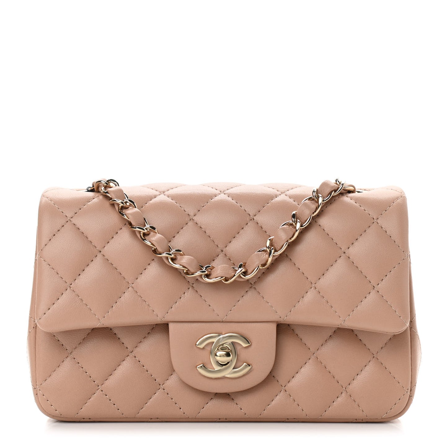 Lambskin Quilted Mini Rectangular Flap Beige