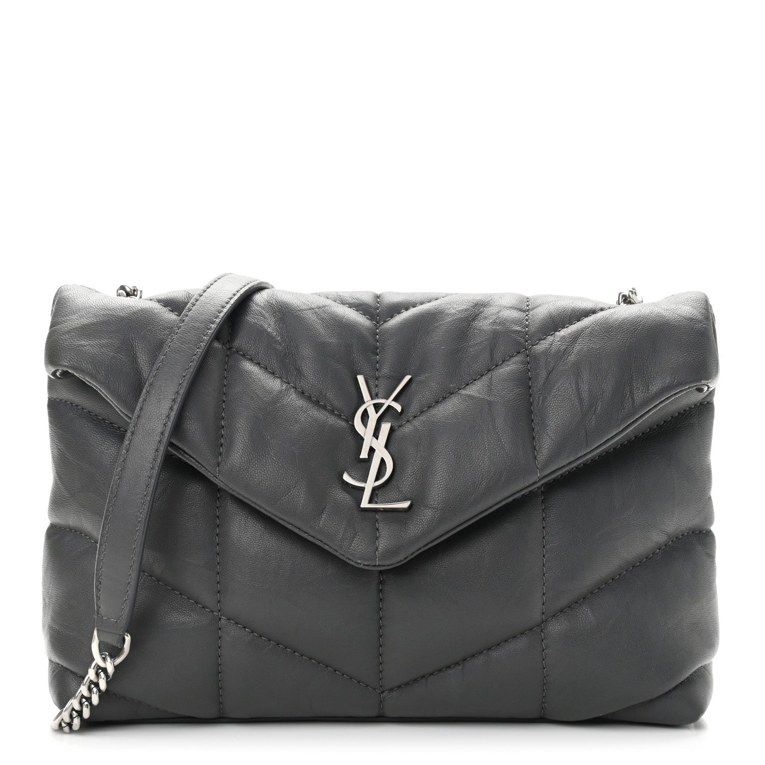 Saint Laurent Lambskin Quilted Toy Loulou Puffer Monogram Chain Satchel Storm 1 of 11