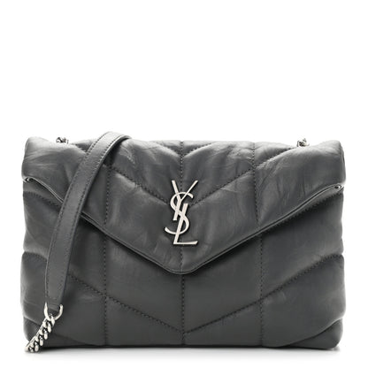 Saint Laurent Lambskin Quilted Toy Loulou Puffer Monogram Chain Satchel Storm 1 of 11