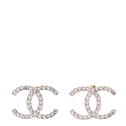 Chanel Crystal CC Large Stud Earrings Gold 1 of 5