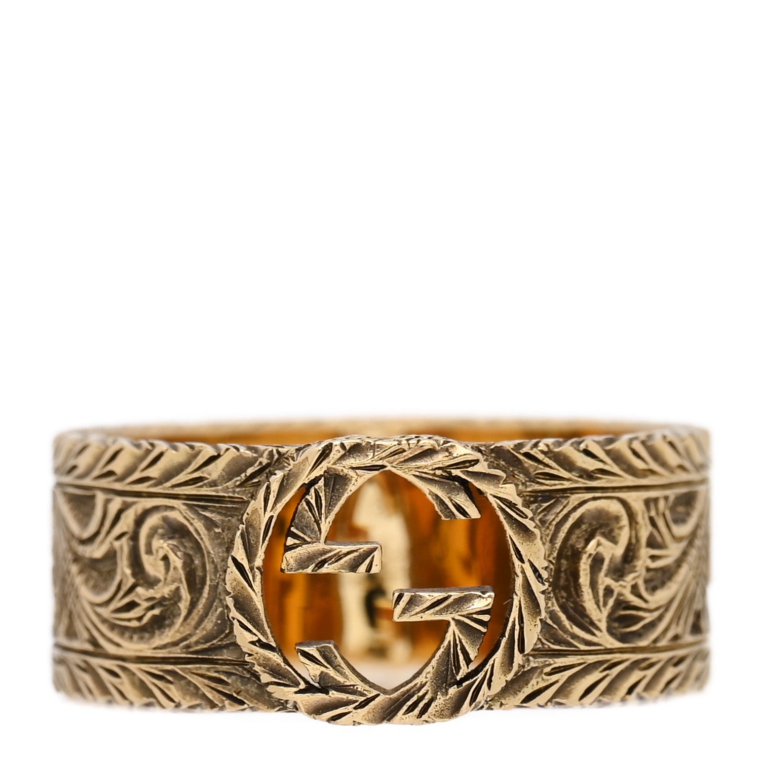Gucci 18K Yellow Gold Interlocking G Arabesque Ring 55 7.25 1 of 6