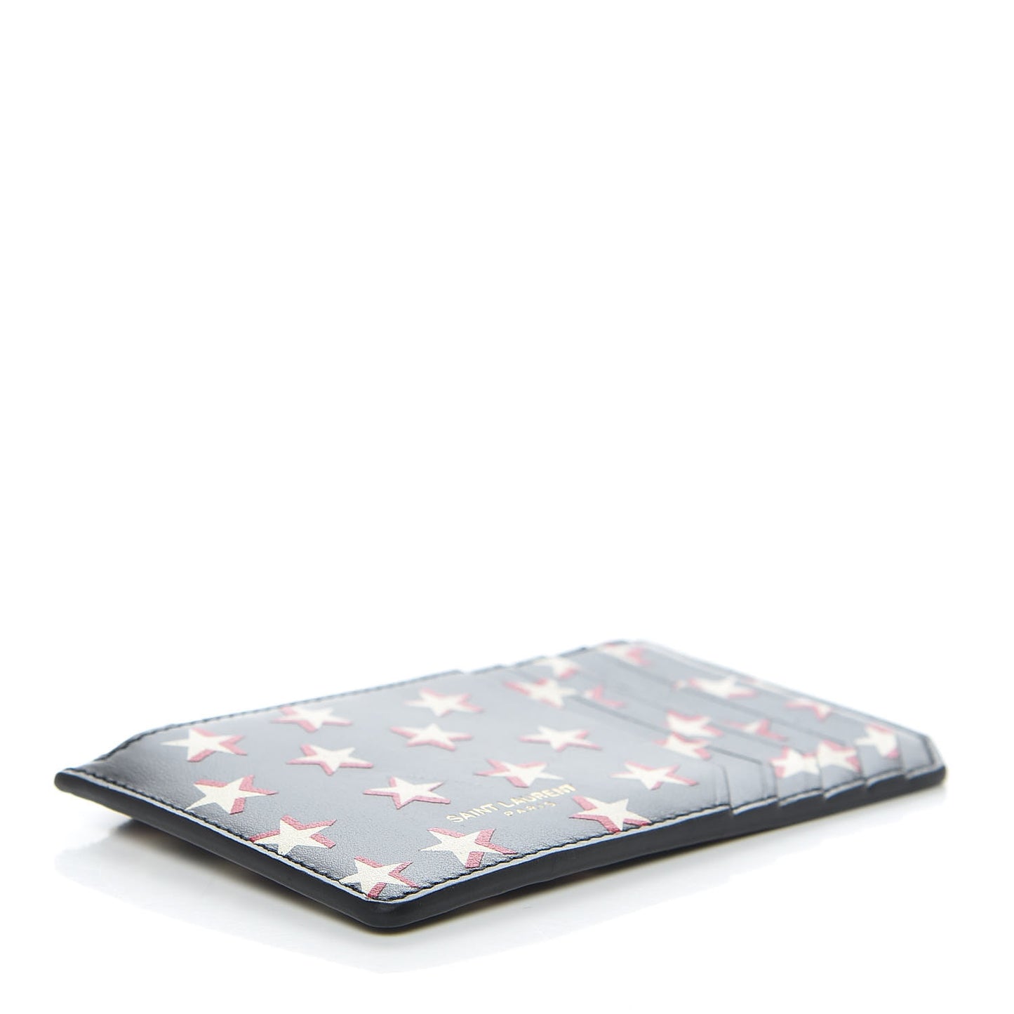 Calfskin Star Print 5 Fragments Zip Pouch Card Holder Black