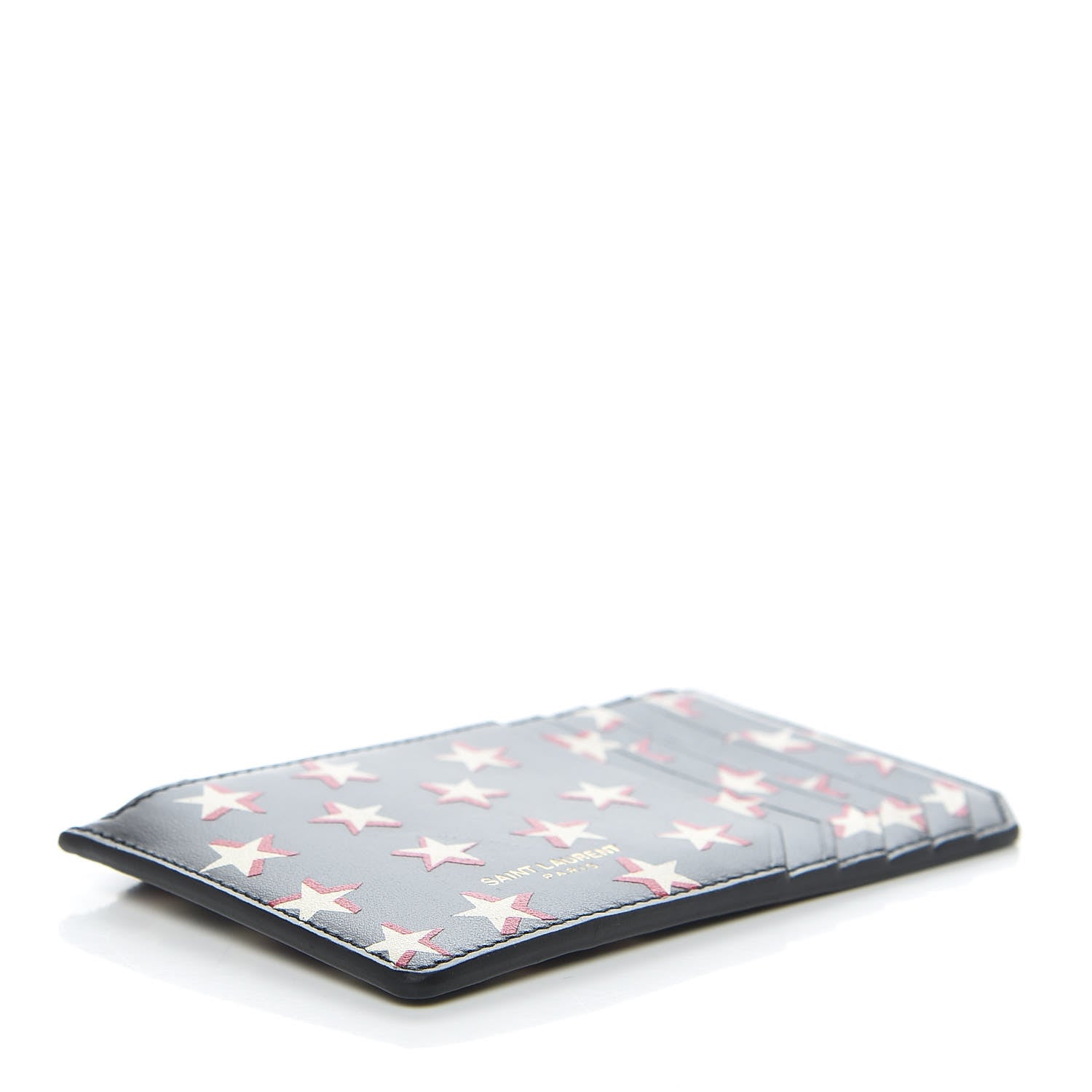 Saint Laurent Calfskin Star Print 5 Fragments Zip Pouch Card Holder Black 4 of 7